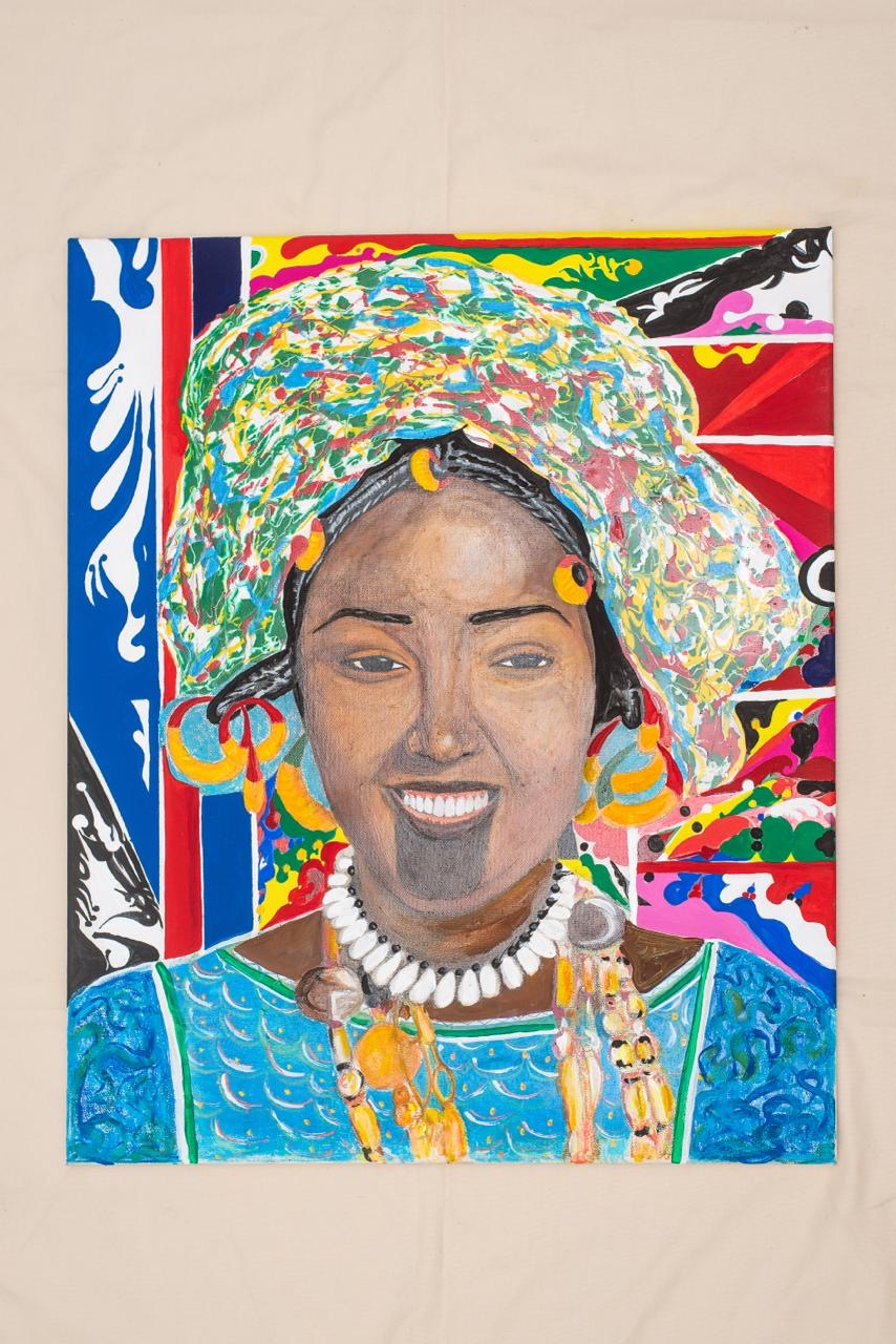 héritage des couleurs — Ce portrait vibrant met en lumière une figure féminine souriante et assurée, exprimant fierté, douceur et résilience. Au cœur de la composition, une richesse est omniprésente, nichée entre le fond coloré et la motivation sous-jacente, évoquant une riche et vibrante tapisserie culturelle.